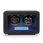 2 Watch Winder in Black and Blue Smooth Leather Finish by Aevitas