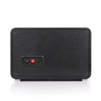 Back view of Aevitas 2-watch winder in black leather with power switches and USB-C port on a white background.