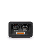 Aevitas premium 2-watch winder in black vegan leather with a grey interior and digital touchscreen control panel.
