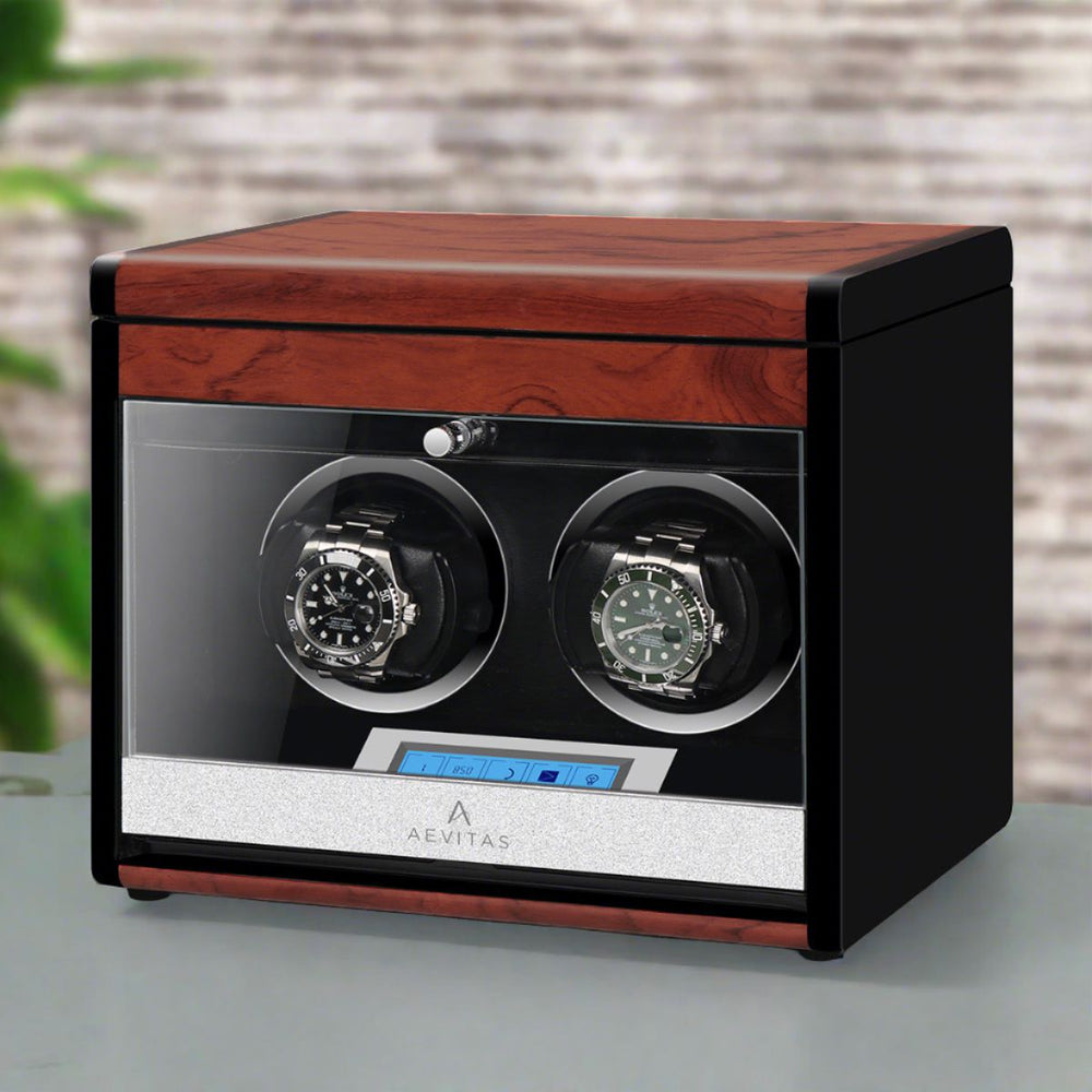 2 Watch Winder with Extra Storage Wood Veneer Finish by Aevitas