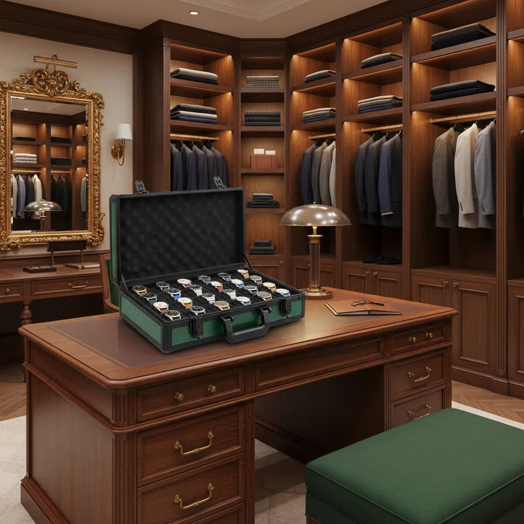 24 Watch Briefcase in Green with Lift Out Tray
