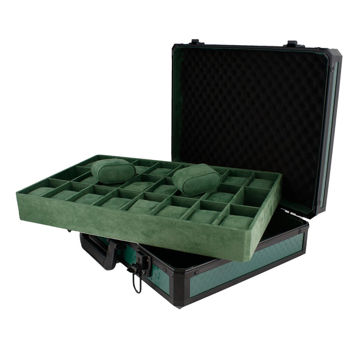 24 Watch Briefcase in Green with Lift Out Tray
