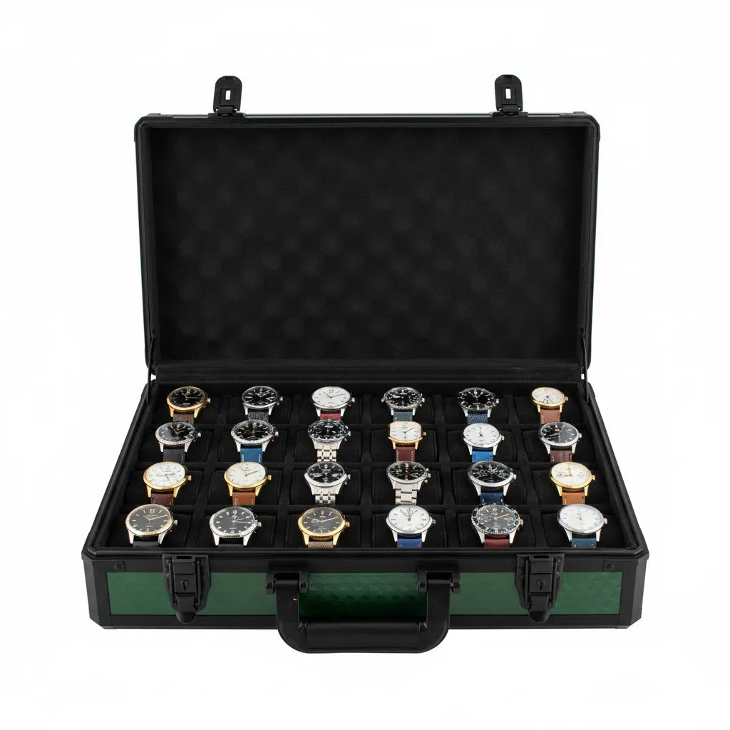 24 Watch Briefcase in Green with Lift Out Tray