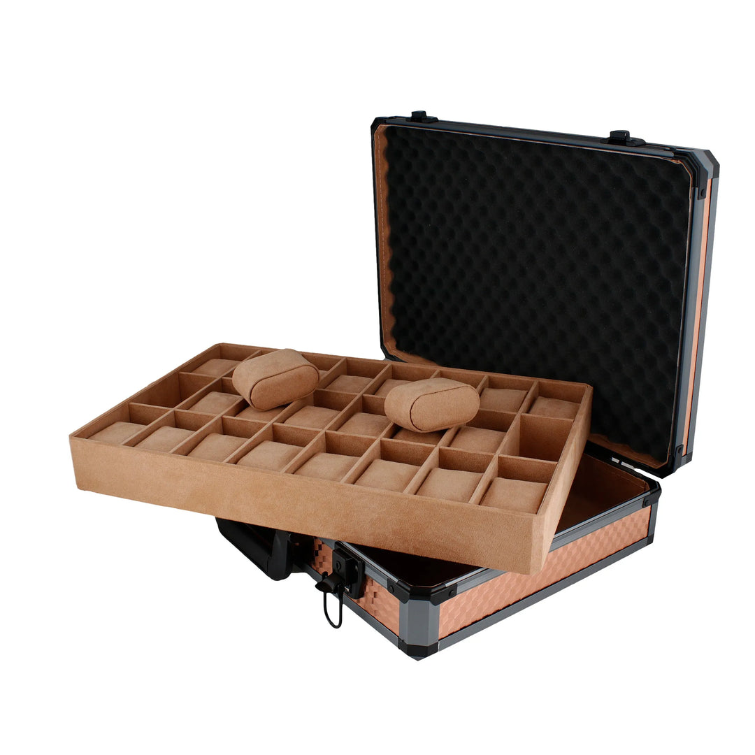 24 Watch Briefcase in Rose Gold with Lift Out Tray