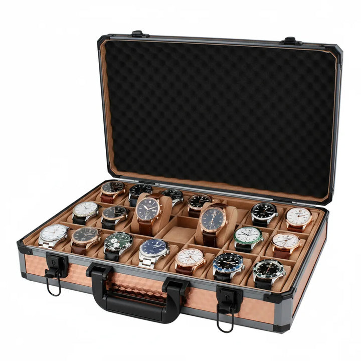 24 Watch Briefcase in Rose Gold with Lift Out Tray