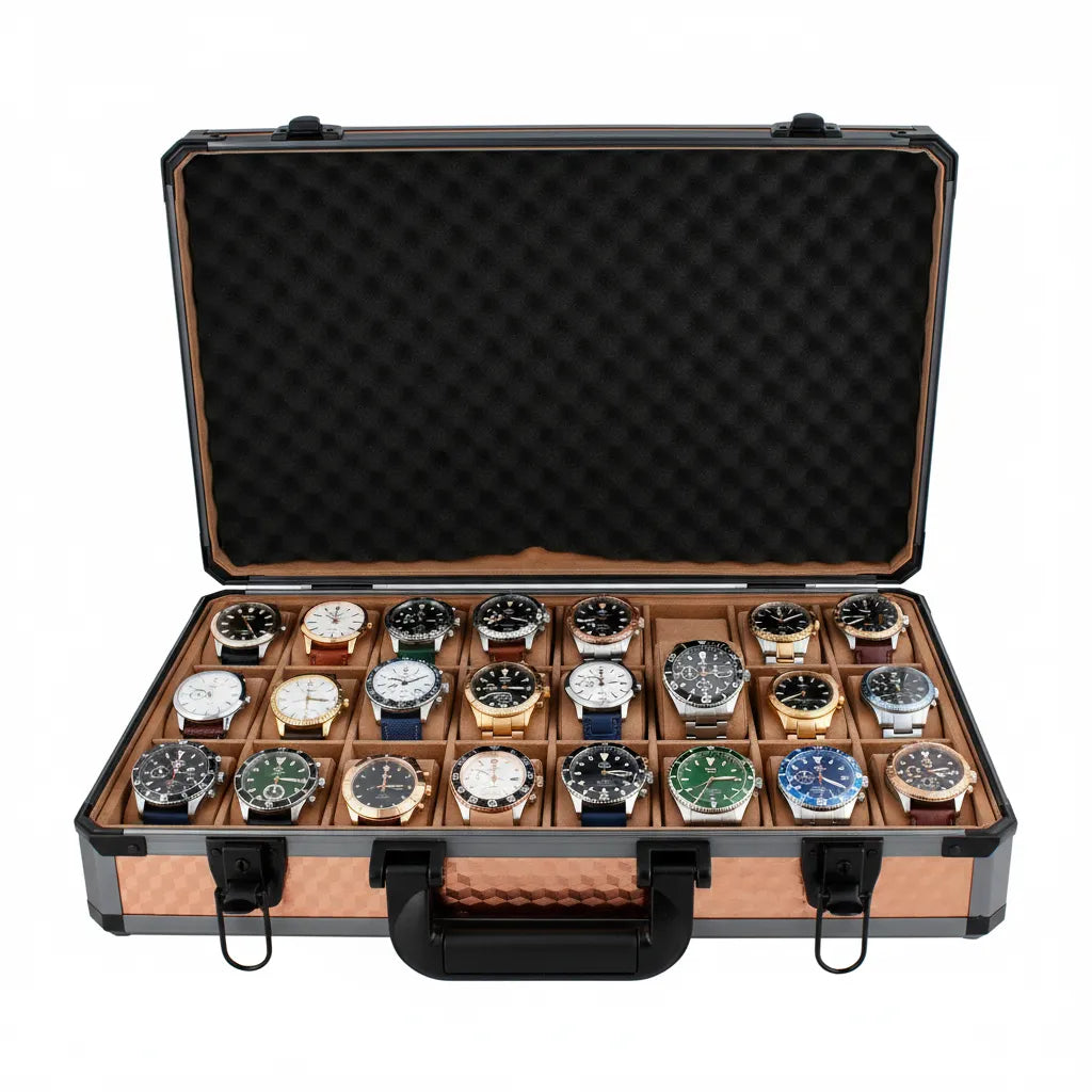 24 Watch Briefcase in Rose Gold with Lift Out Tray