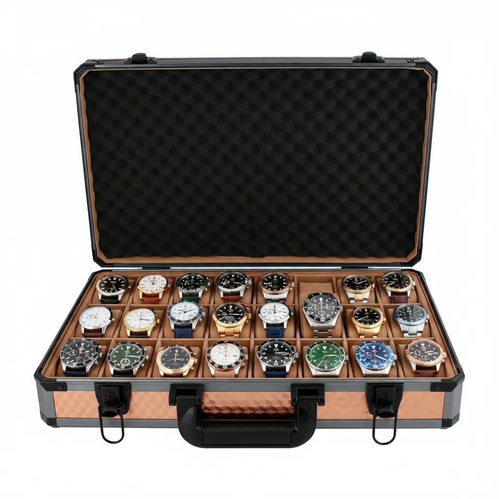 24 Watch Briefcase in Rose Gold with Lift Out Tray