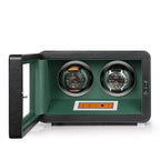 2 Watch Winder in Black and Green Smooth Leather Finish by Aevitas