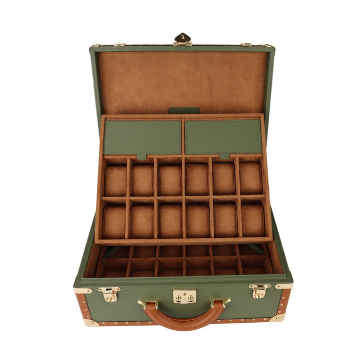 30 Watch Suit Case Travel or Storage in Genuine Green Leather