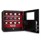 12 Watch Winder Safe Luxury Black Leather with Red Interior by Aevitas