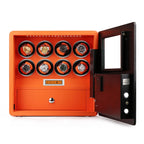 Watch Winder Safe in Orange Leather for 8 Watches by Aevitas
