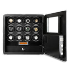 12 Watch Winder Safe Luxury Black Leather with Contrast Stitching by Aevitas