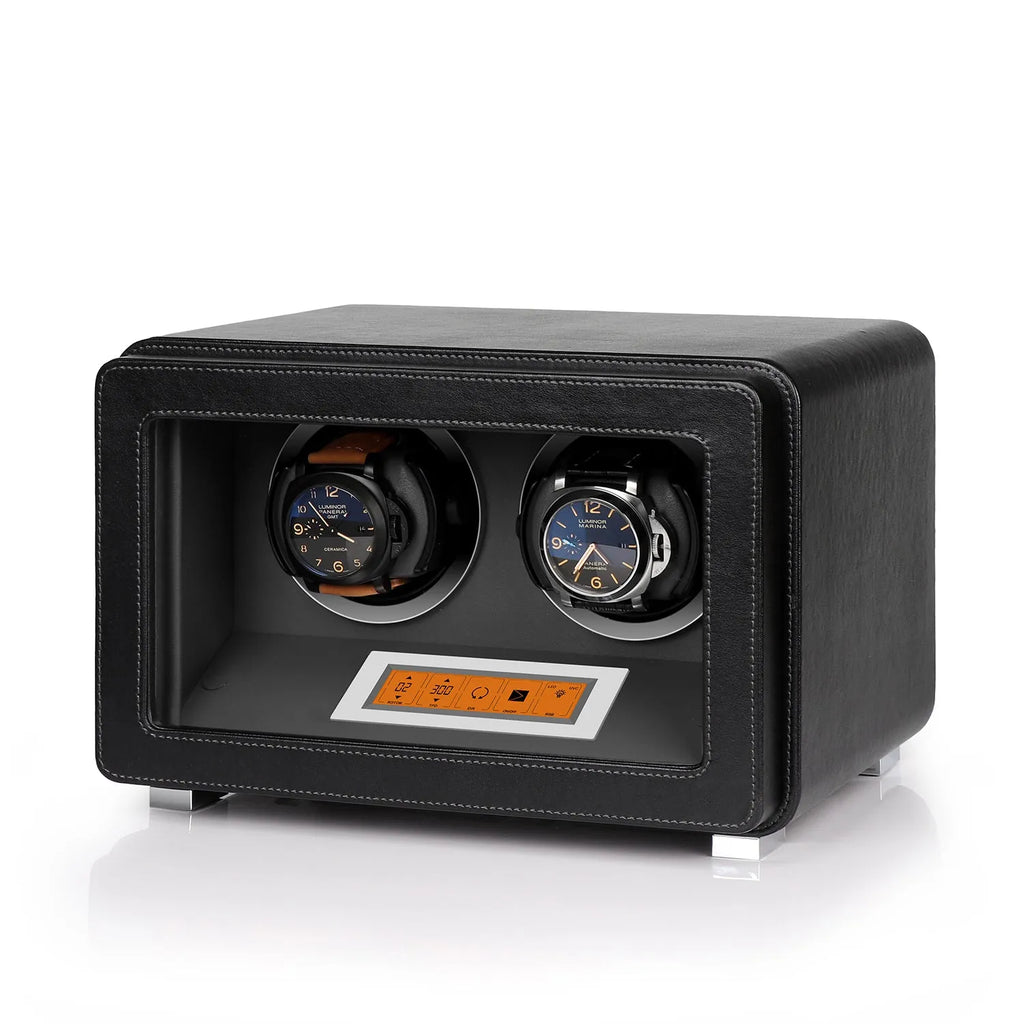 2 Watch Winder in Black and Grey Smooth Leather Finish by Aevitas