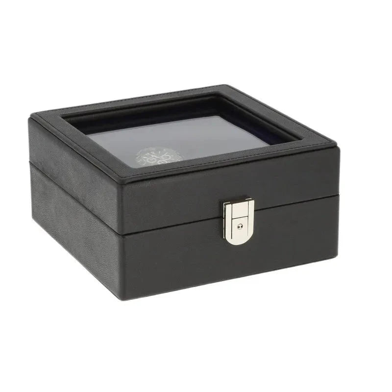 4 Cufflink 4 Watch Box Black Genuine Leather Blue Velvet Lining by Aevitas
