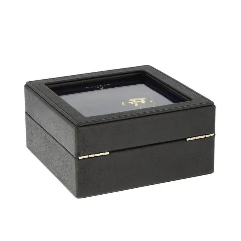 4 Watch Box Black Genuine Leather with 8 Cufflink Holders by Aevitas