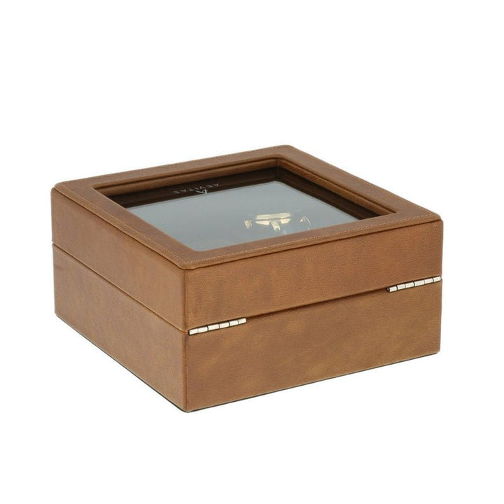 4 Watch Box Brown Genuine Leather with 8 Cufflink Holders by Aevitas