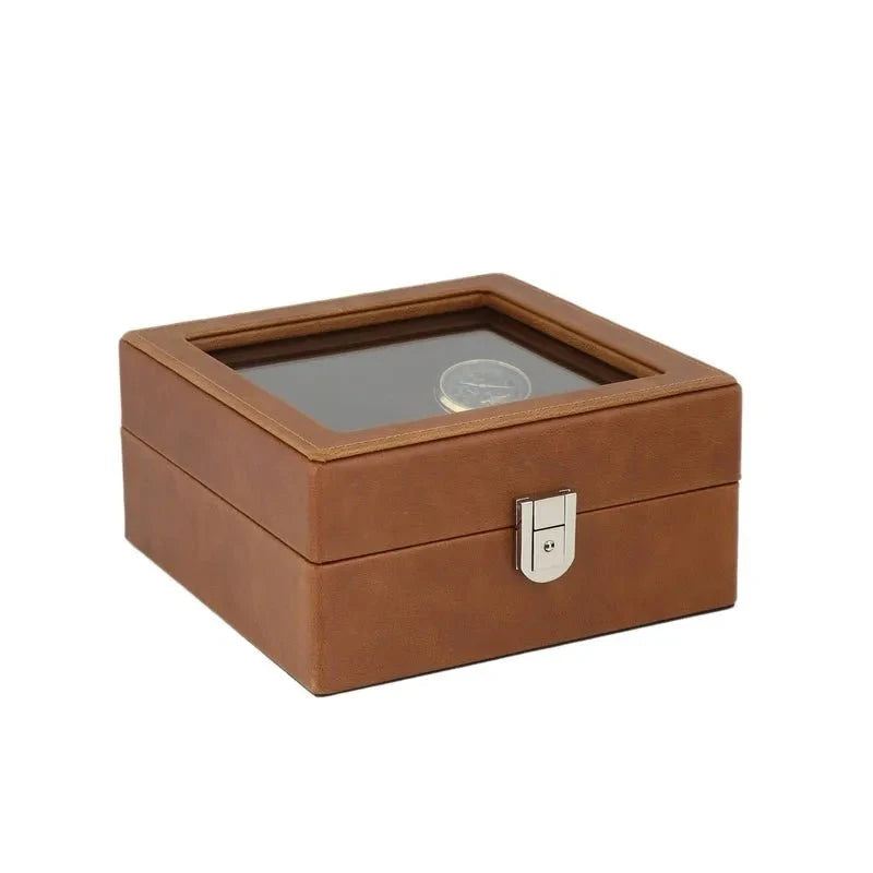 4 Watch Box and Cufflinks Brown Genuine Leather Velvet Brown Lining by Aevitas