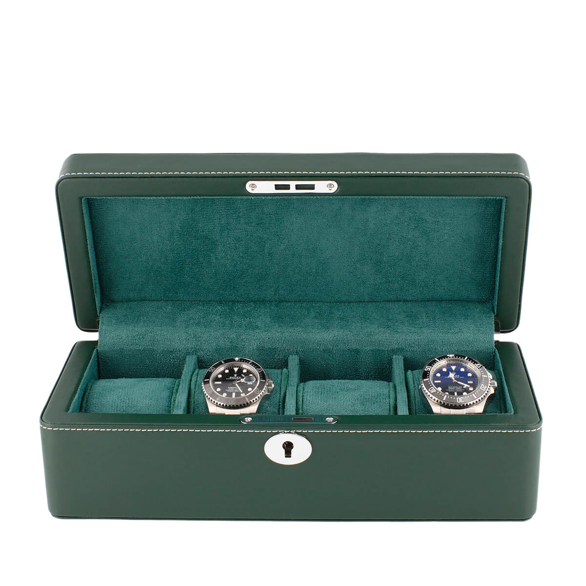 4 Watch Box in Green Leather Finish Fine Quality by Aevitas