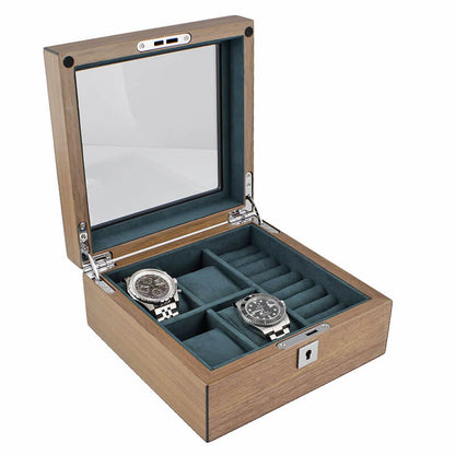 4 Watch Box with Cufflink Storage Natural Walnut Finish by Aevitas