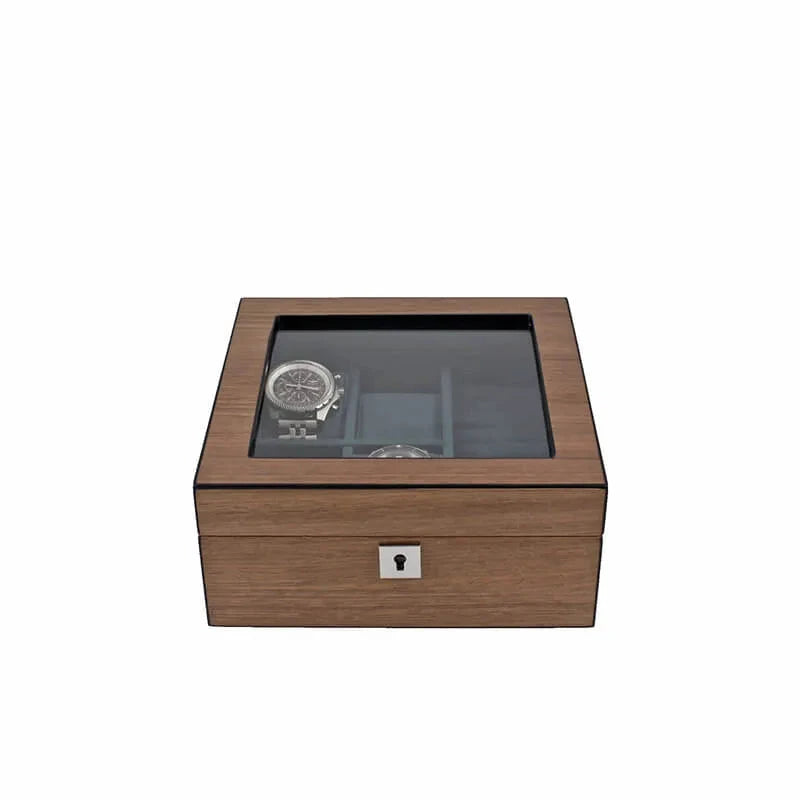 4 Watch Box with Cufflink Storage Natural Walnut Finish by Aevitas