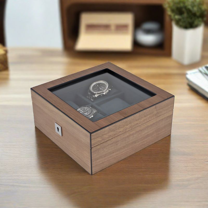 4 Watch Box with Cufflink Storage Natural Walnut Finish by Aevitas