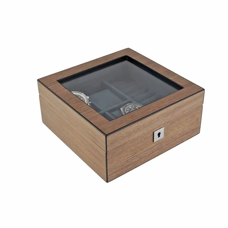 4 Watch Box with Cufflink Storage Natural Walnut Finish by Aevitas