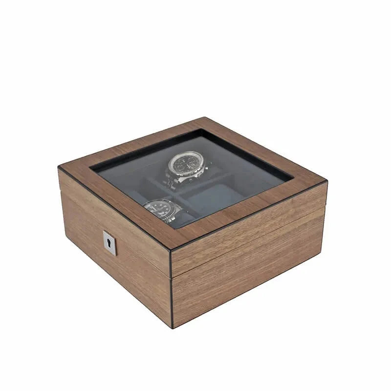 4 Watch Box with Cufflink Storage Natural Walnut Finish by Aevitas