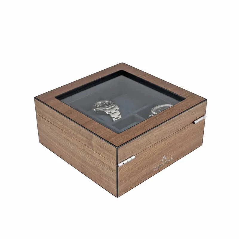 4 Watch Box with Cufflink Storage Natural Walnut Finish by Aevitas