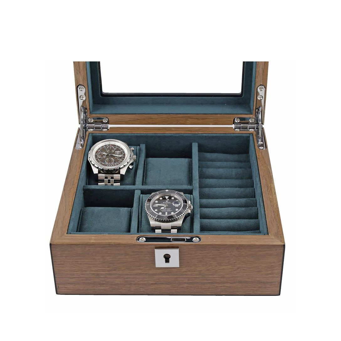 4 Watch Box with Cufflink Storage Natural Walnut Finish by Aevitas