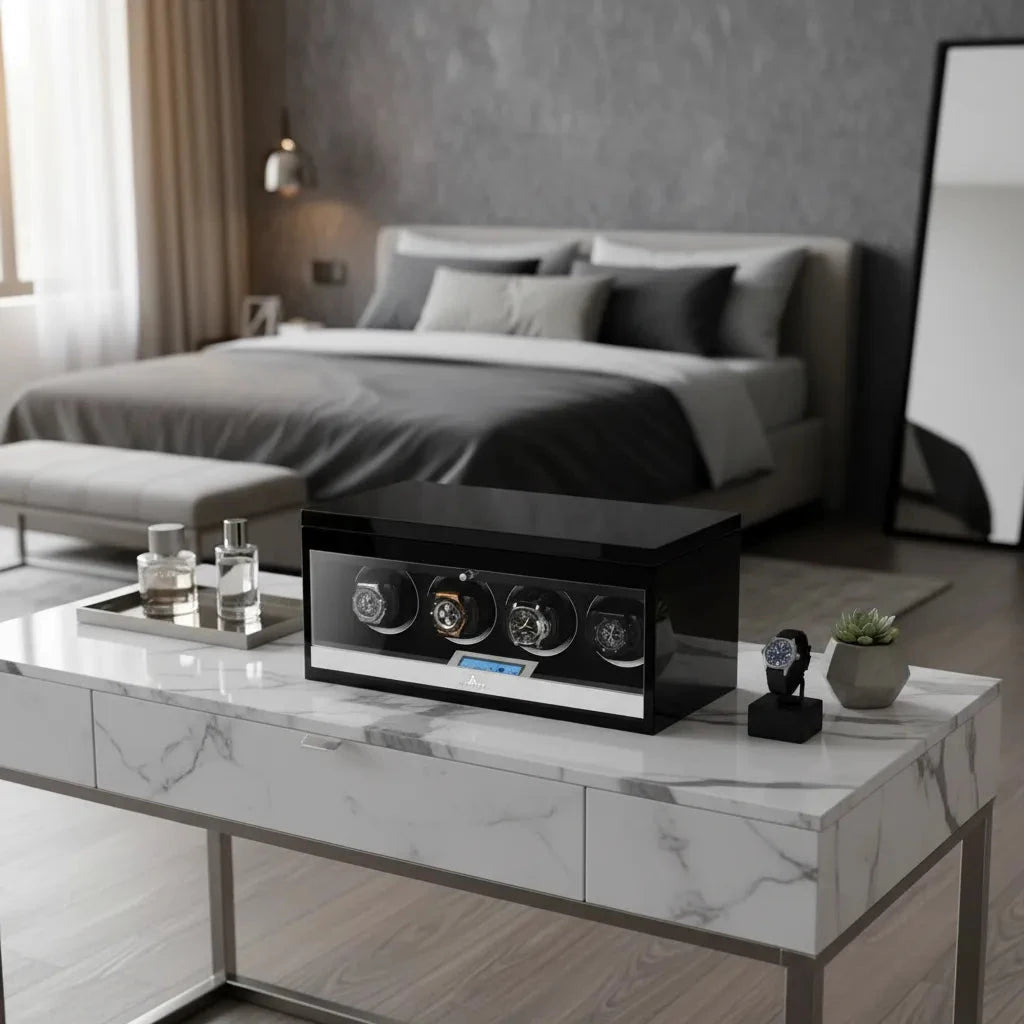 4 Watch Winder Black Edition with Extra Storage Area by Aevitas