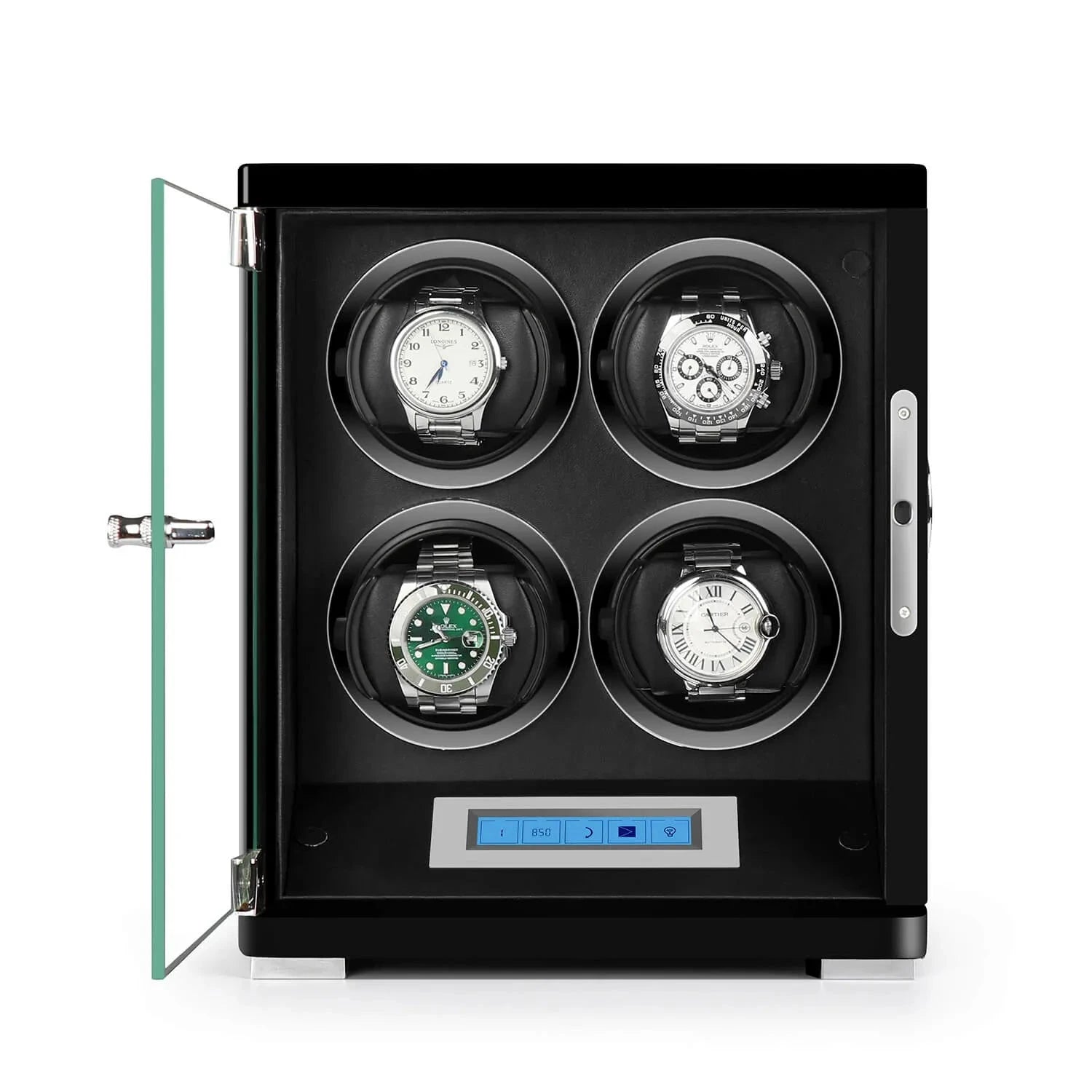 4 Watch Winder Piano Black Wood Finish the Tower Series by Aevitas