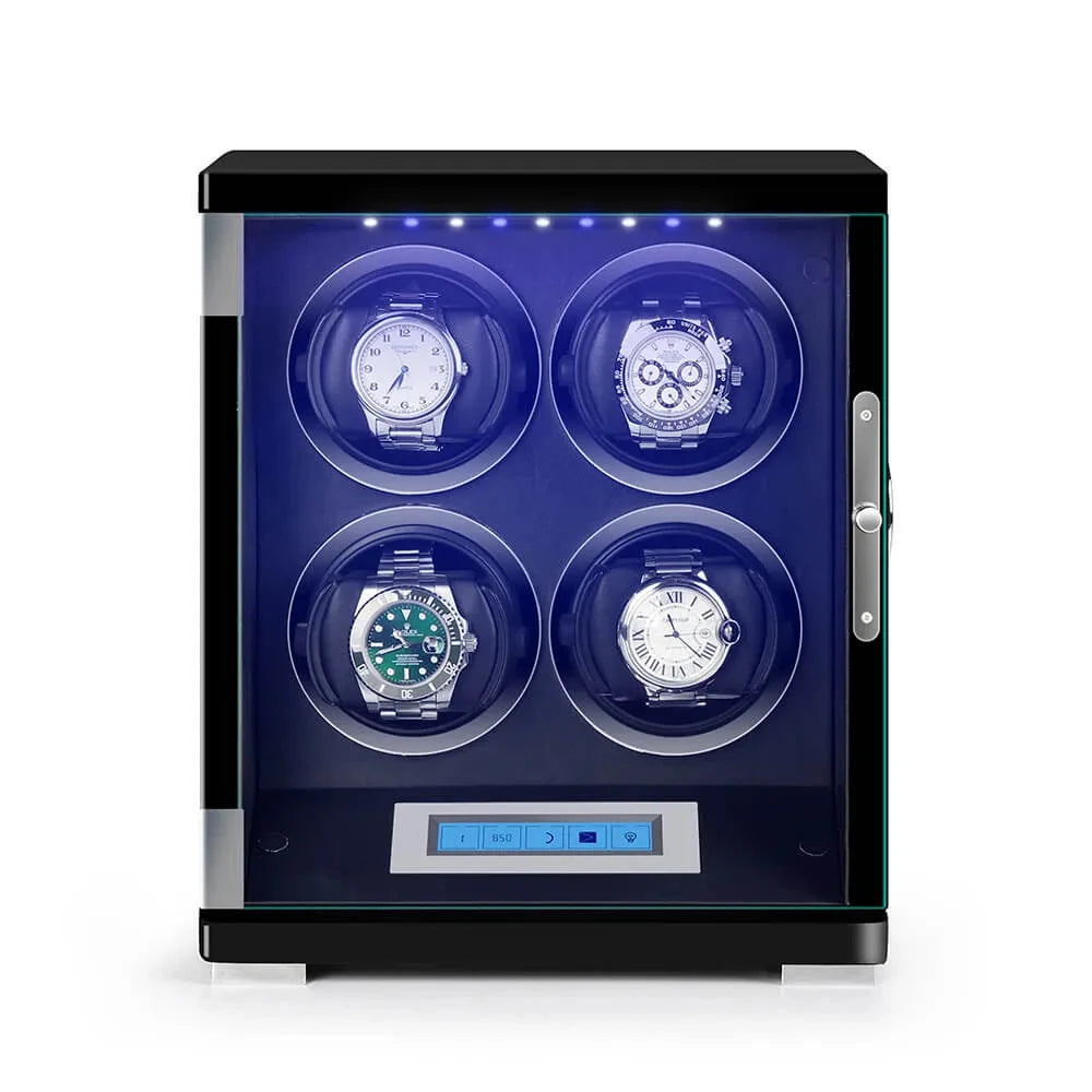 4 Watch Winder Piano Black Wood Finish the Tower Series by Aevitas