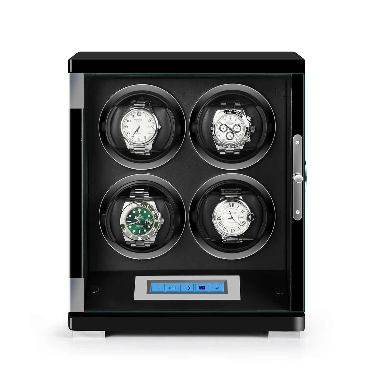 4 Watch Winder Piano Black Wood Finish the Tower Series by Aevitas