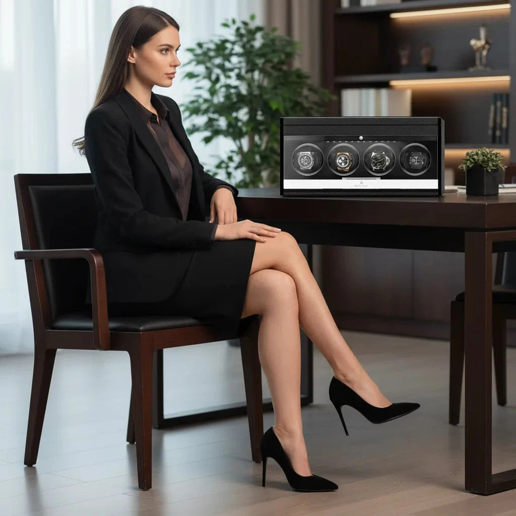 4 Watch Winder in Carbon Fibre with Extra Storage Area by Aevitas