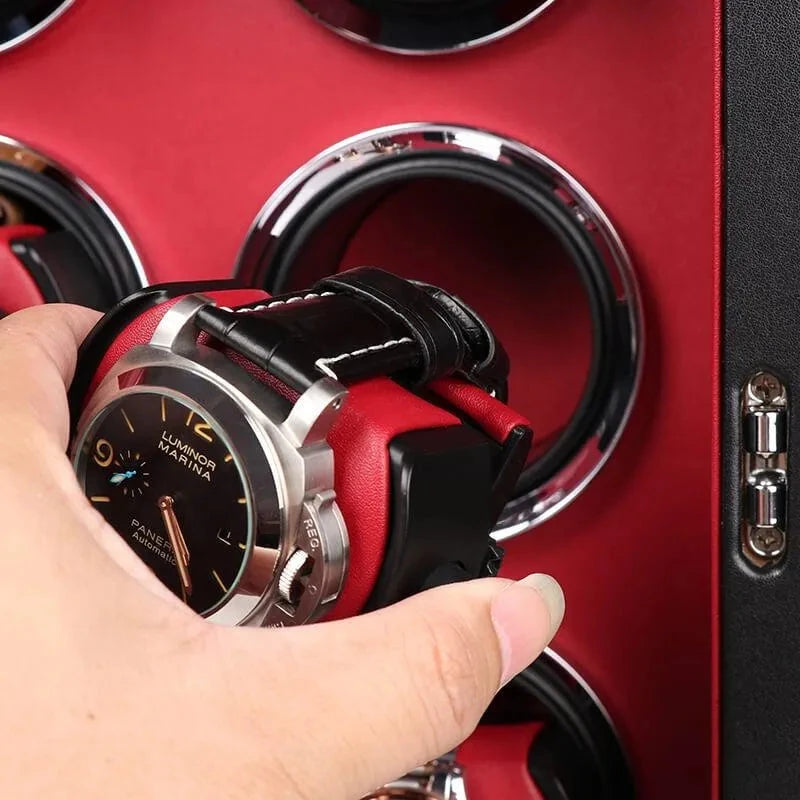 4 Watch Winder in Smooth Black Leather Finish by Aevitas