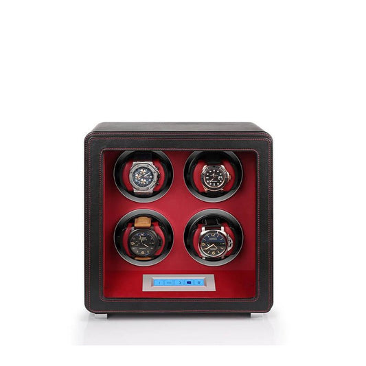 4 Watch Winder in Smooth Black Leather Finish by Aevitas