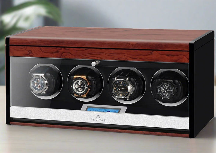 4 Watch Winder with Extra Storage Wood Veneer Finish by Aevitas