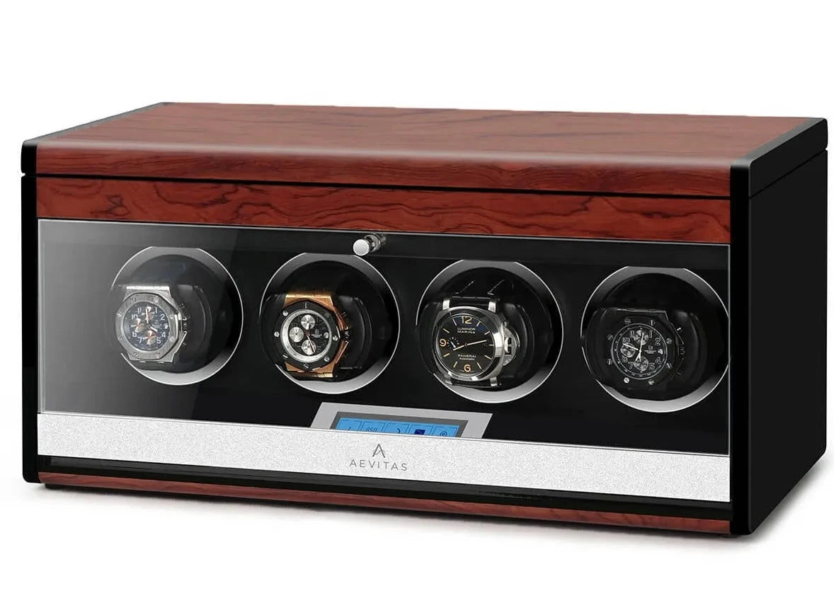 4 Watch Winder with Extra Storage Wood Veneer Finish by Aevitas