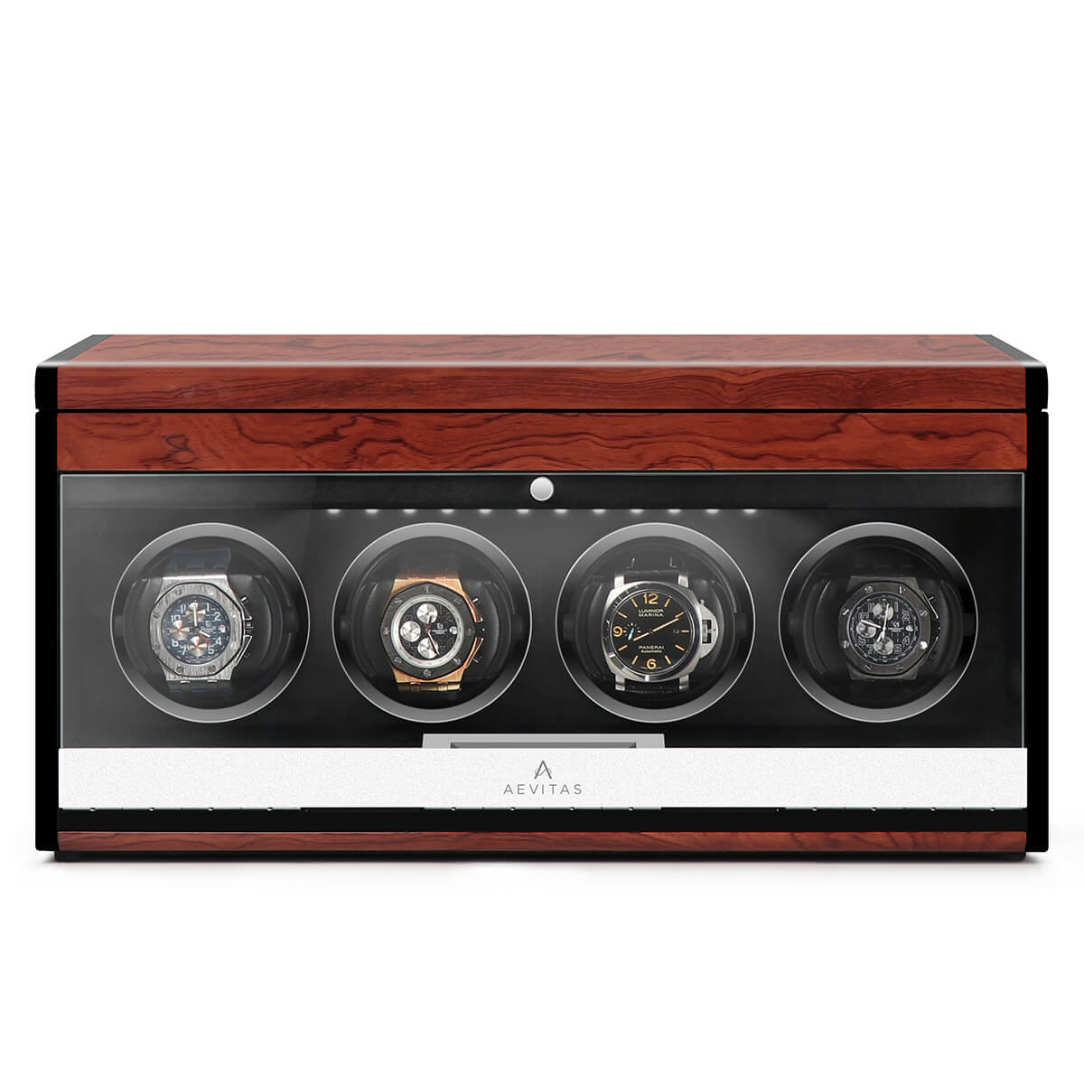 4 Watch Winder with Extra Storage Wood Veneer Finish by Aevitas - Special Offer