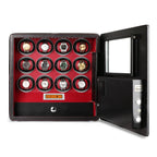 12 Watch Winder Safe Luxury Black Leather with Red Interior by Aevitas