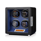4 Watch Winder in Smooth Black and Blue Leather Finish by Aevitas