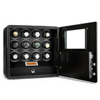 12 Watch Winder Safe Luxury Black Leather with Contrast Stitching by Aevitas