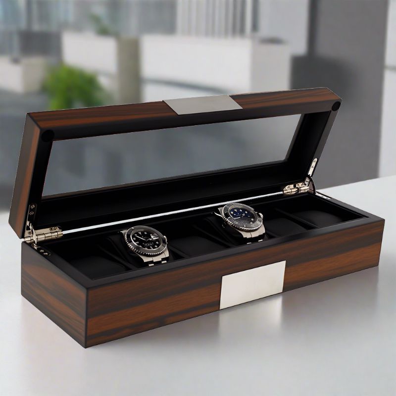 6 Watch Box in Natural Dark Walnut Veneer Finish by Aevitas