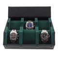 6 Watch Travel Case in Black Leather with Green Lining Hexagon Style