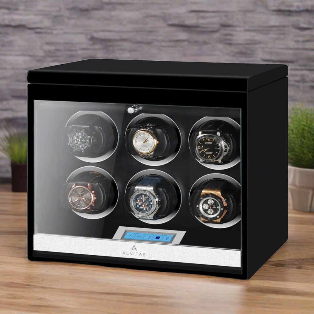 6 Watch Winder Black Edition with Extra Storage Area by Aevitas