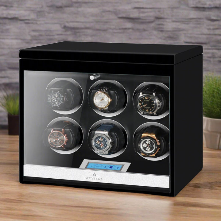 6 Watch Winder Black Edition with Extra Storage Area by Aevitas