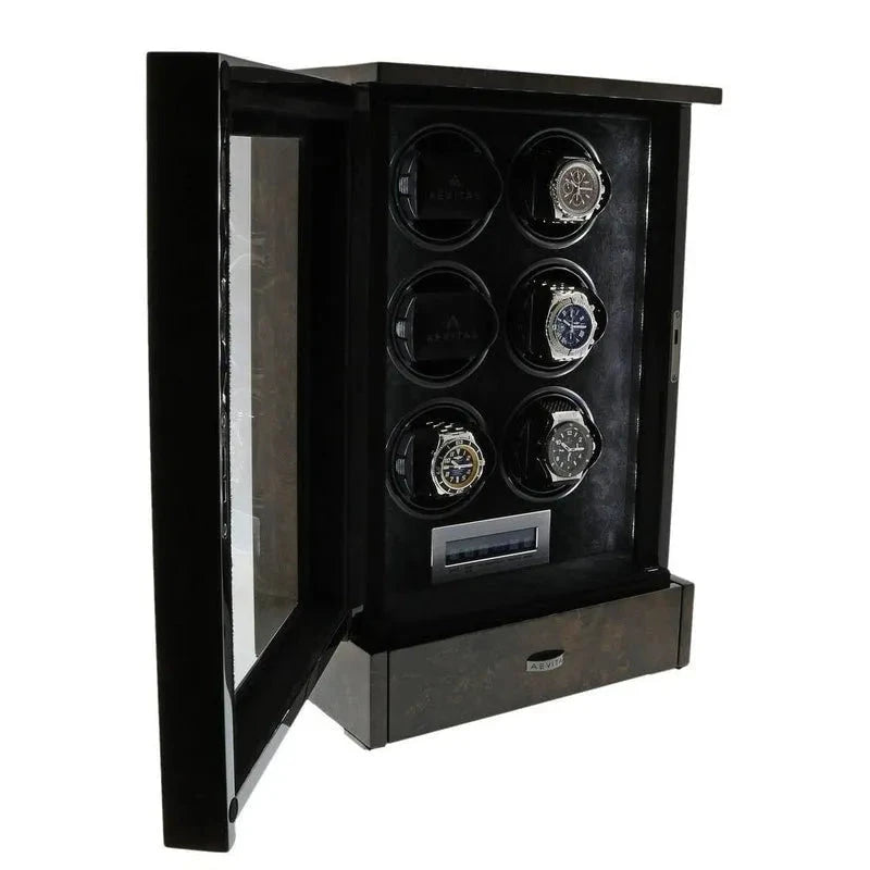 6 Watch Winder Dark Burl Wood Finish the Tower Series by Aevitas