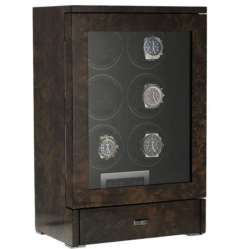 6 Watch Winder Dark Burl Wood Finish the Tower Series by Aevitas