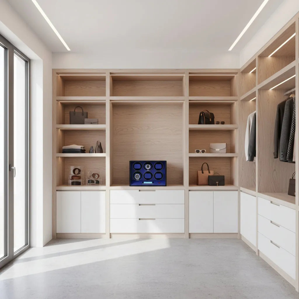 6 Watch Winder Safe Module Black Smooth Leather Finish by Aevitas