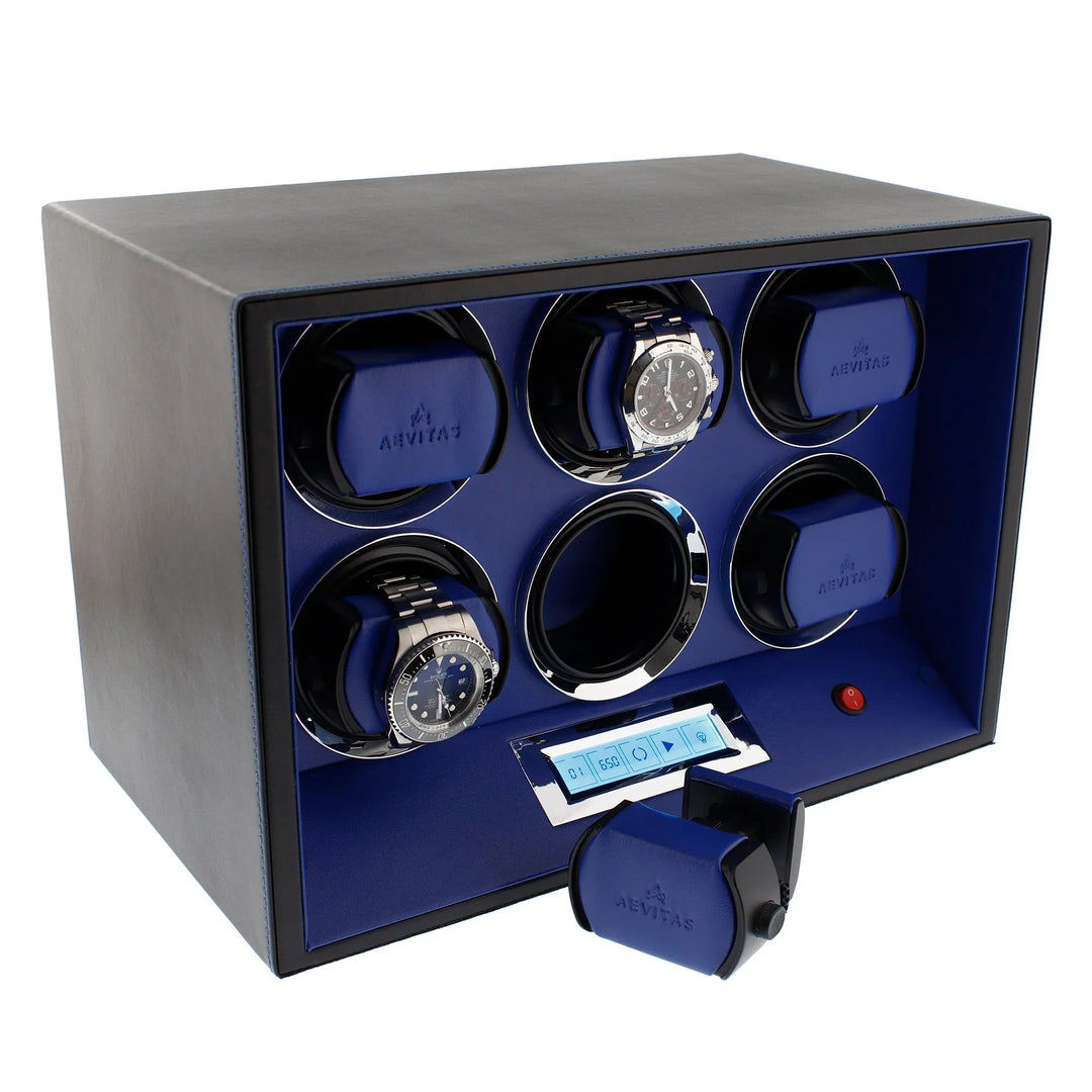 6 Watch Winder Safe Module Black Smooth Leather Finish by Aevitas